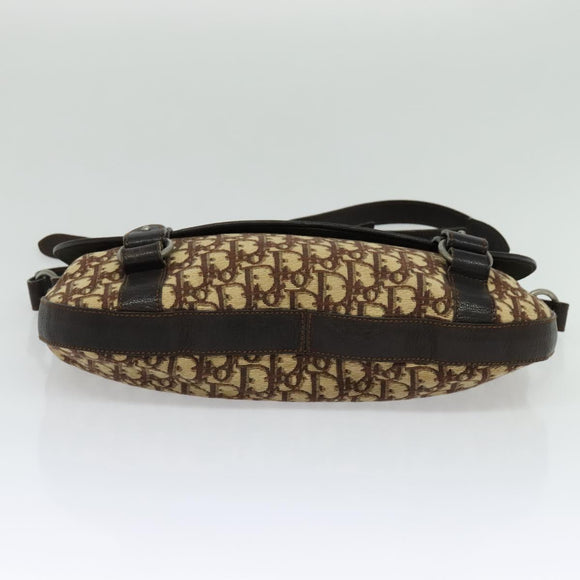 Christian Dior Trotter Canvas Shoulder Bag Brown Silver Auth BD1964