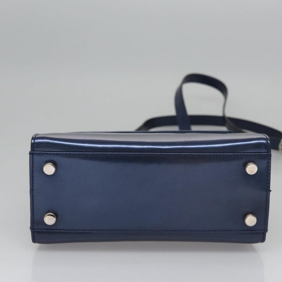 Salvatore Ferragamo Hand Bag Enamel 2way Blue Auth BD197