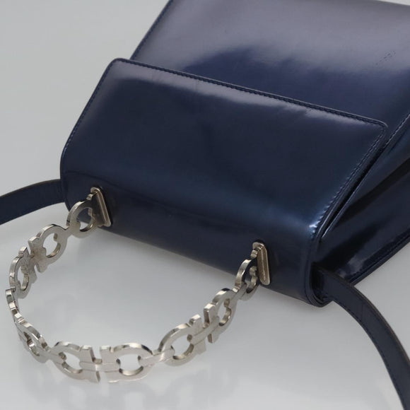 Salvatore Ferragamo Hand Bag Enamel 2way Blue Auth BD197