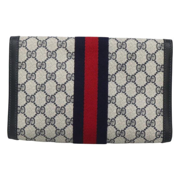 GUCCI GG Supreme Sherry Line Clutch Bag PVC Navy Gold 41 014 3087 25 Auth BD1980