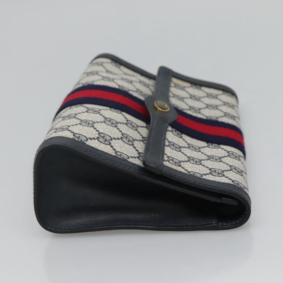 GUCCI GG Supreme Sherry Line Clutch Bag PVC Navy Gold 41 014 3087 25 Auth BD1980