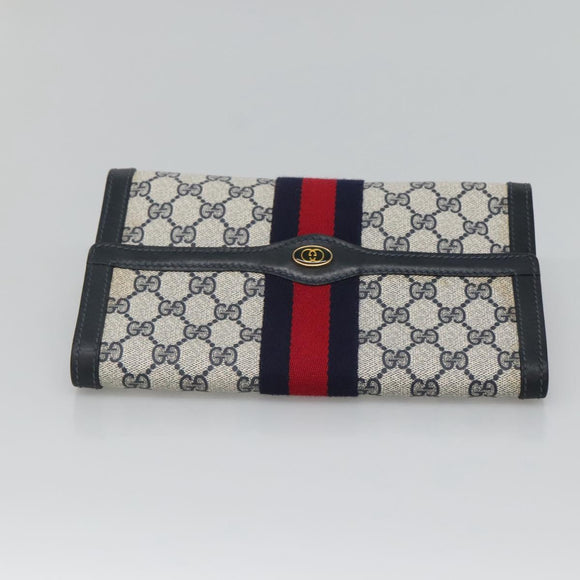 GUCCI GG Supreme Sherry Line Clutch Bag PVC Navy Gold 41 014 3087 25 Auth BD1980