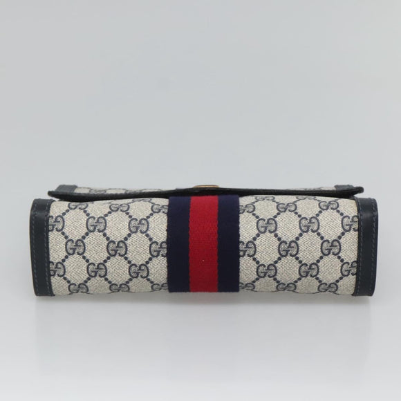 GUCCI GG Supreme Sherry Line Clutch Bag PVC Navy Gold 41 014 3087 25 Auth BD1980