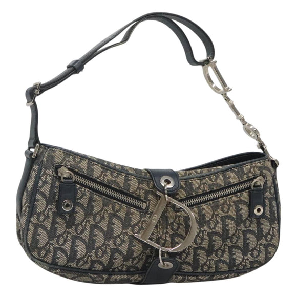 Christian Dior Trotter Canvas Shoulder Bag Navy Silver Auth BD2001