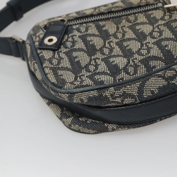 Christian Dior Trotter Canvas Shoulder Bag Navy Silver Auth BD2001