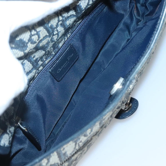 Christian Dior Trotter Canvas Shoulder Bag Navy Silver Auth BD2001