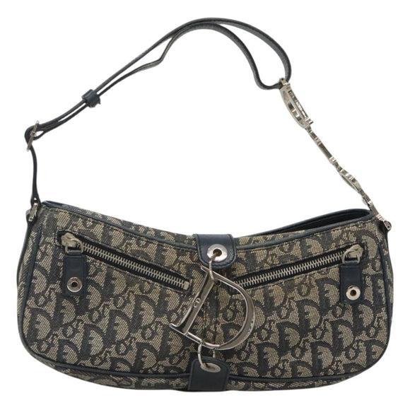 Christian Dior Trotter Canvas Shoulder Bag Navy Silver Auth BD2001