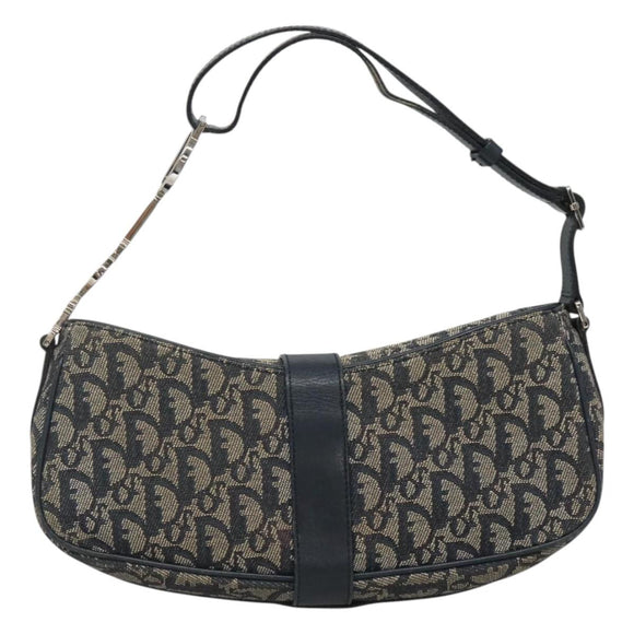Christian Dior Trotter Canvas Shoulder Bag Navy Silver Auth BD2001