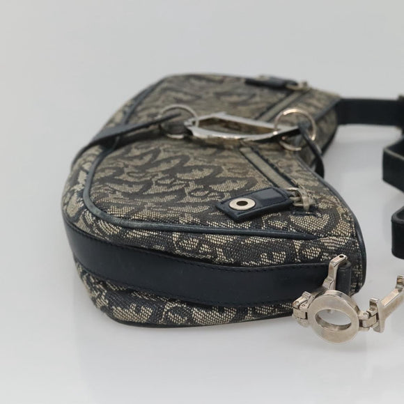 Christian Dior Trotter Canvas Shoulder Bag Navy Silver Auth BD2001