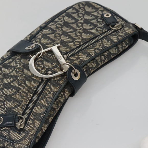 Christian Dior Trotter Canvas Shoulder Bag Navy Silver Auth BD2001