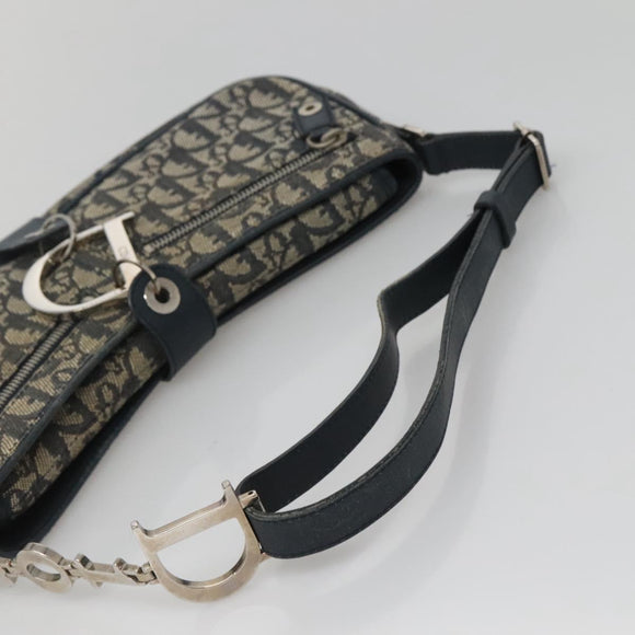 Christian Dior Trotter Canvas Shoulder Bag Navy Silver Auth BD2001
