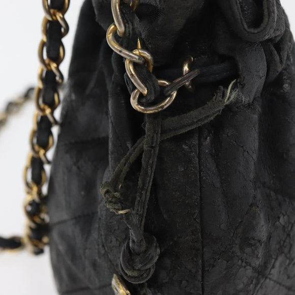 CHANEL Matelasse Chain Shoulder Bag Lamb Skin Black Gold CC Auth BD2003