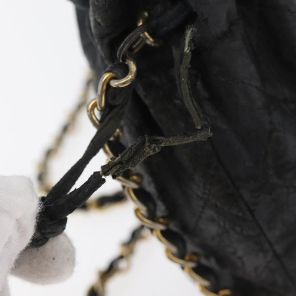 CHANEL Matelasse Chain Shoulder Bag Lamb Skin Black Gold CC Auth BD2003