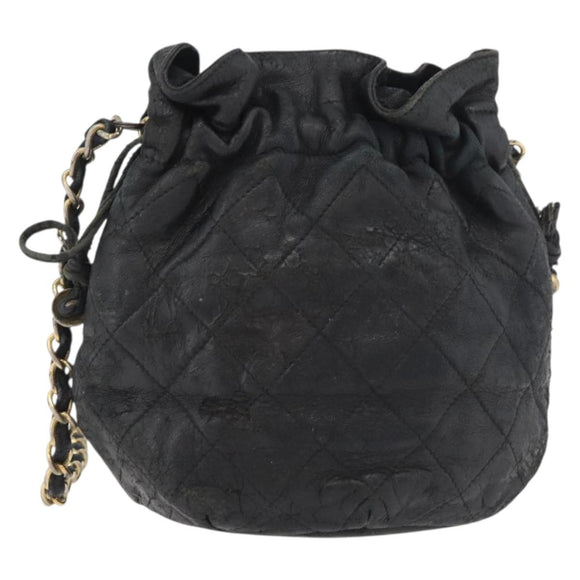 CHANEL Matelasse Chain Shoulder Bag Lamb Skin Black Gold CC Auth BD2003