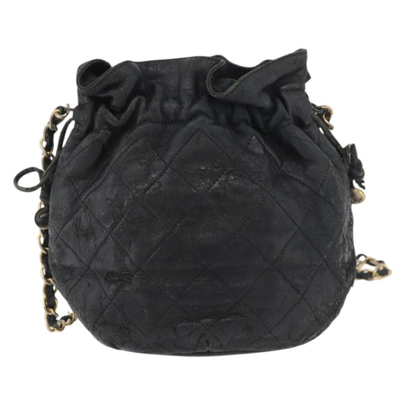 CHANEL Matelasse Chain Shoulder Bag Lamb Skin Black Gold CC Auth BD2003