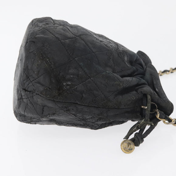 CHANEL Matelasse Chain Shoulder Bag Lamb Skin Black Gold CC Auth BD2003