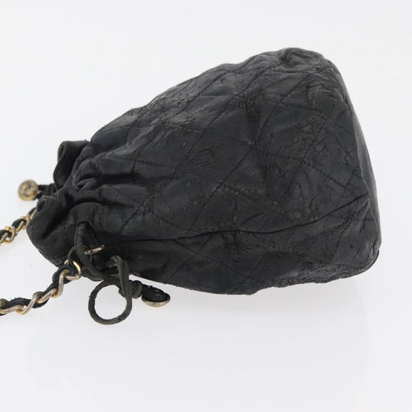 CHANEL Matelasse Chain Shoulder Bag Lamb Skin Black Gold CC Auth BD2003