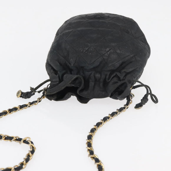 CHANEL Matelasse Chain Shoulder Bag Lamb Skin Black Gold CC Auth BD2003