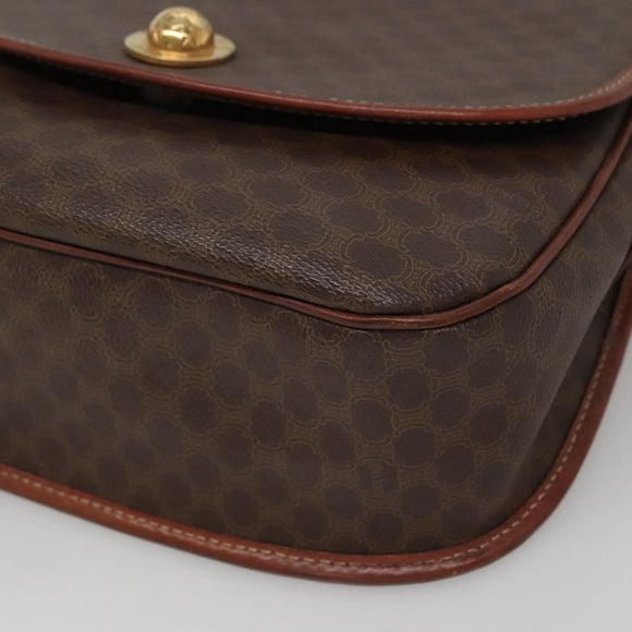 CELINE Macadam Canvas Shoulder Bag PVC Leather Brown Gold Auth BD2004