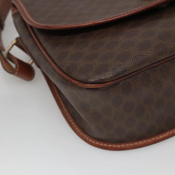 CELINE Macadam Canvas Shoulder Bag PVC Leather Brown Gold Auth BD2004