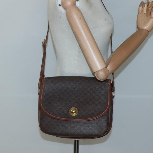 CELINE Macadam Canvas Shoulder Bag PVC Leather Brown Gold Auth BD2004