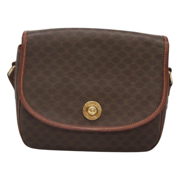 CELINE Macadam Canvas Shoulder Bag PVC Leather Brown Gold Auth BD2004
