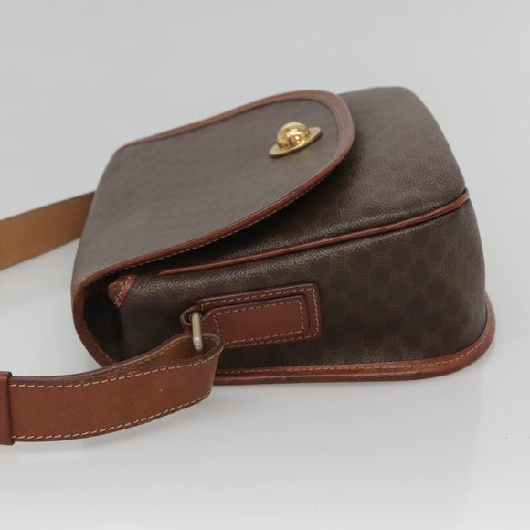 CELINE Macadam Canvas Shoulder Bag PVC Leather Brown Gold Auth BD2004