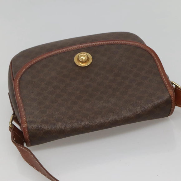 CELINE Macadam Canvas Shoulder Bag PVC Leather Brown Gold Auth BD2004