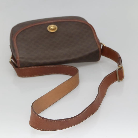 CELINE Macadam Canvas Shoulder Bag PVC Leather Brown Gold Auth BD2004