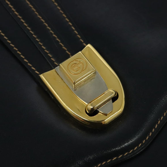 GUCCI Shoulder Bag Leather Navy Gold Auth BD2006