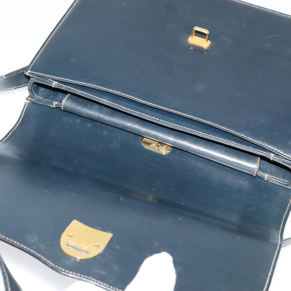 GUCCI Shoulder Bag Leather Navy Gold Auth BD2006