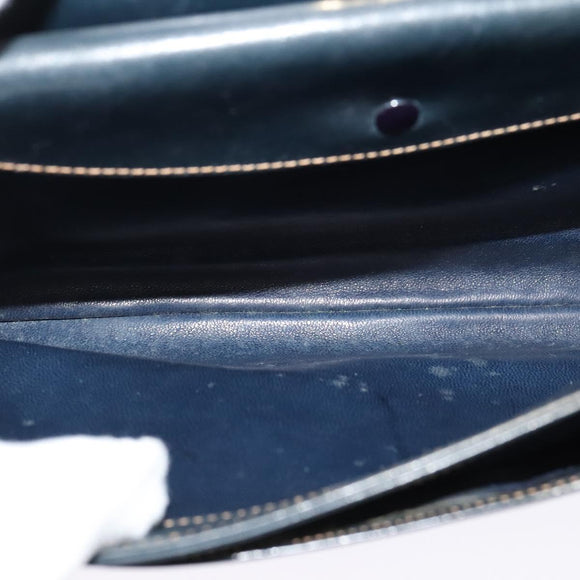 GUCCI Shoulder Bag Leather Navy Gold Auth BD2006