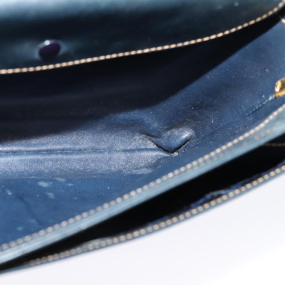 GUCCI Shoulder Bag Leather Navy Gold Auth BD2006