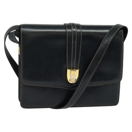 GUCCI Shoulder Bag Leather Navy Gold Auth BD2006