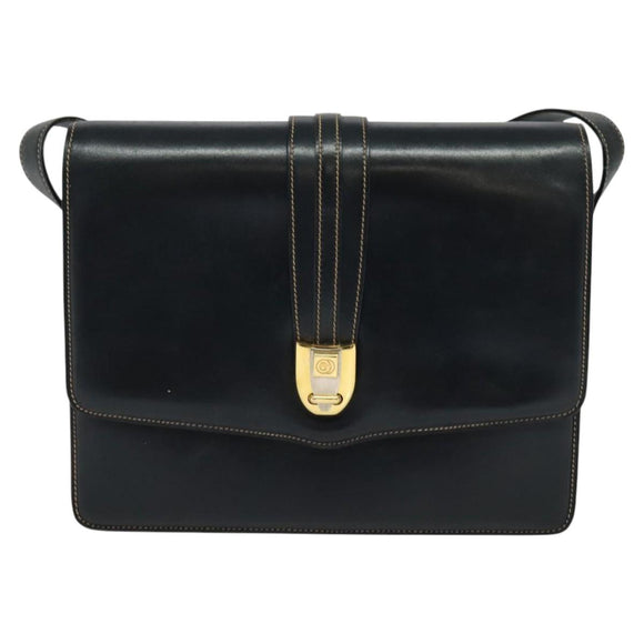 GUCCI Shoulder Bag Leather Navy Gold Auth BD2006