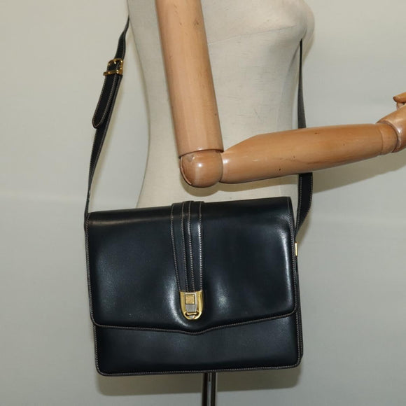 GUCCI Shoulder Bag Leather Navy Gold Auth BD2006