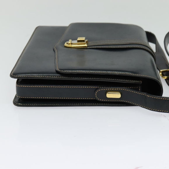 GUCCI Shoulder Bag Leather Navy Gold Auth BD2006