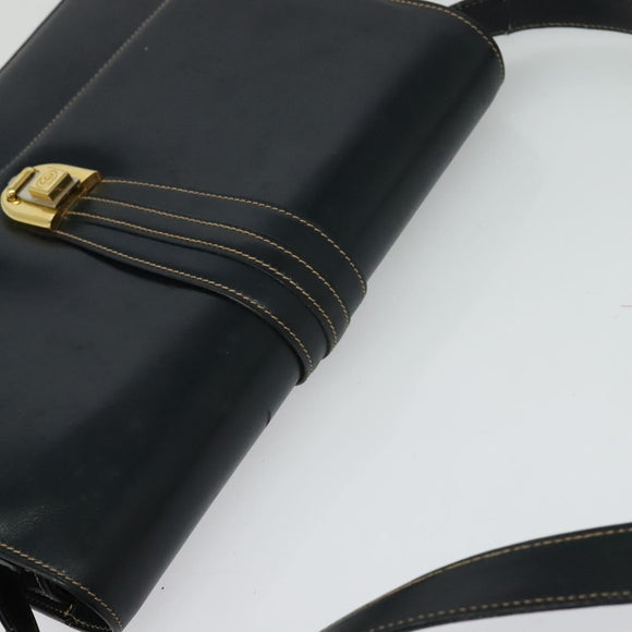 GUCCI Shoulder Bag Leather Navy Gold Auth BD2006