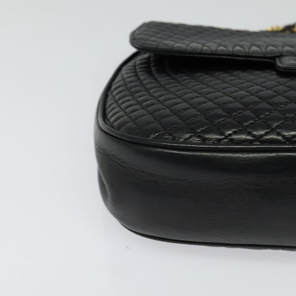 BALLY Quilted Chain Shoulder Bag Leather Black Gold Auth BD2017