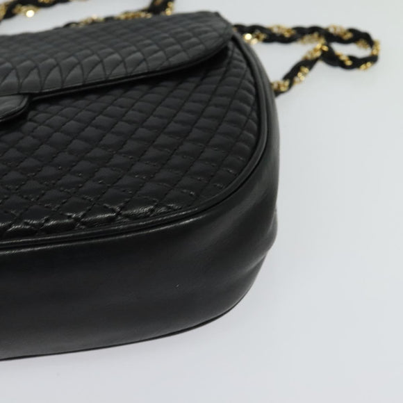 BALLY Quilted Chain Shoulder Bag Leather Black Gold Auth BD2017