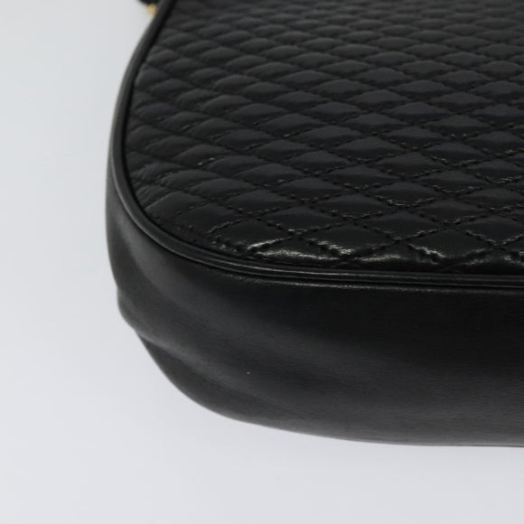 BALLY Quilted Chain Shoulder Bag Leather Black Gold Auth BD2017