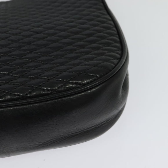 BALLY Quilted Chain Shoulder Bag Leather Black Gold Auth BD2017