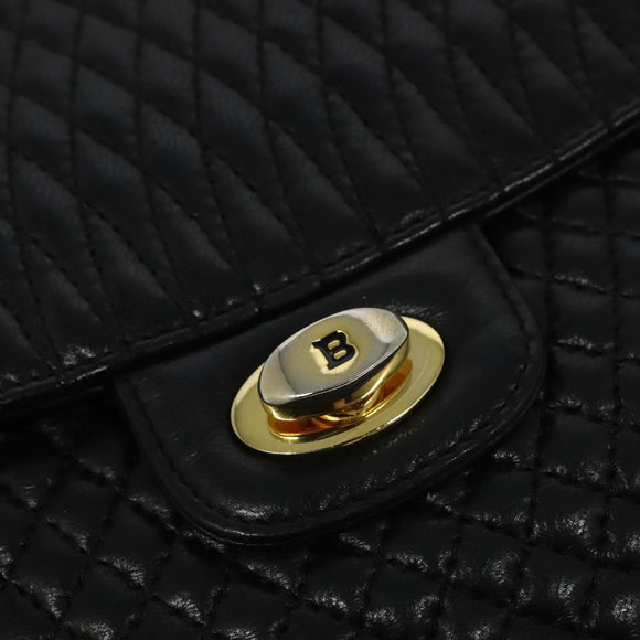 BALLY Quilted Chain Shoulder Bag Leather Black Gold Auth BD2017