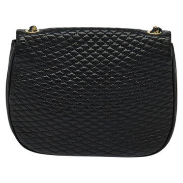 BALLY Quilted Chain Shoulder Bag Leather Black Gold Auth BD2017 - 0