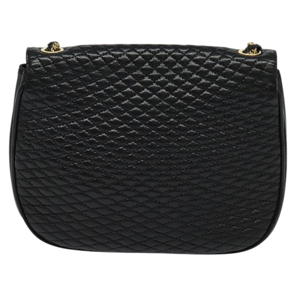 BALLY Quilted Chain Shoulder Bag Leather Black Gold Auth BD2017