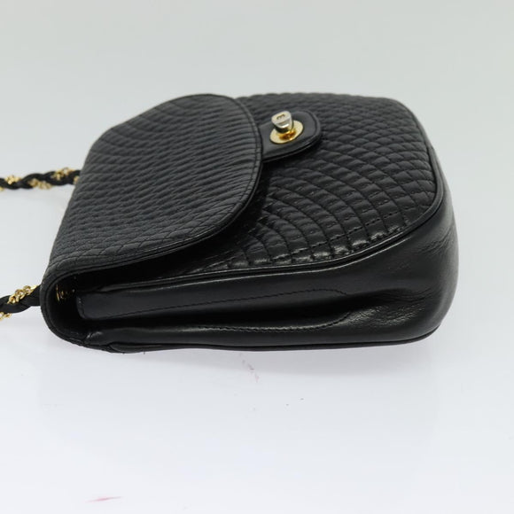 BALLY Quilted Chain Shoulder Bag Leather Black Gold Auth BD2017