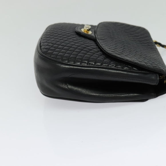 BALLY Quilted Chain Shoulder Bag Leather Black Gold Auth BD2017