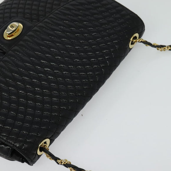 BALLY Quilted Chain Shoulder Bag Leather Black Gold Auth BD2017