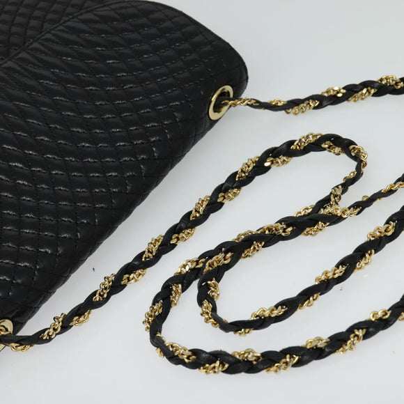 BALLY Quilted Chain Shoulder Bag Leather Black Gold Auth BD2017