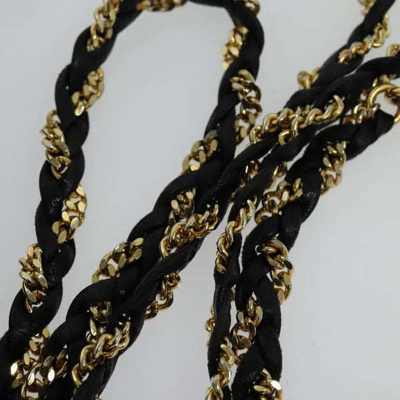 BALLY Quilted Chain Shoulder Bag Leather Black Gold Auth BD2017